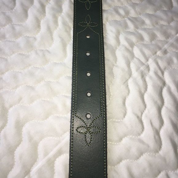 Embroidered Bridle Stitch Belt Green Brass - Picture 5 of 9